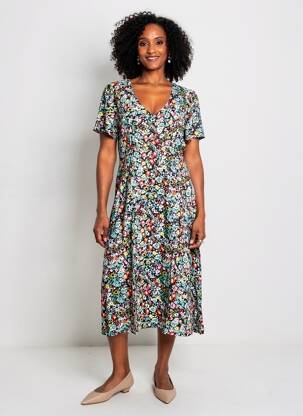 Robe longue imprimé fleurs manches courtes vert LILY & ME femme