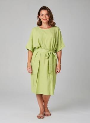Robe mi-longue manches 3/4 manches 3/4 vert ZHENZI femme