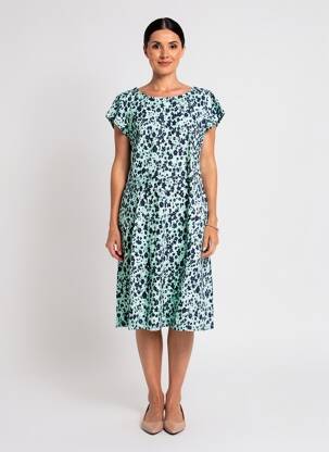 Robe mi-longue imprimé fleurs manches courtes vert LILY & ME femme