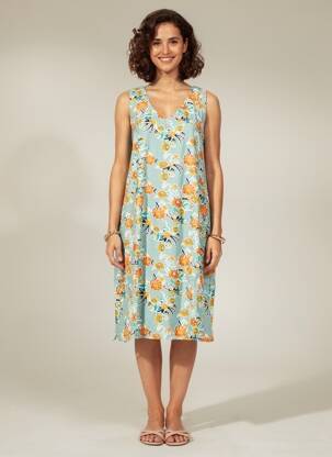 Robe mi-longue imprimé fleurs sans manche bleu LILY & ME femme