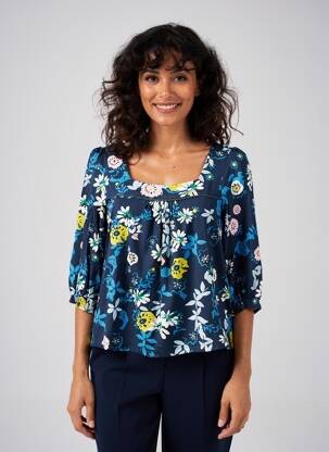 Top col carré manches 3/4 bleu LILY & ME femme