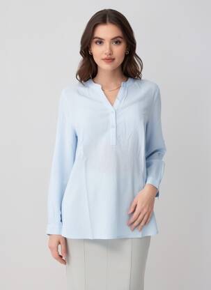 Blouse poignets boutonnés avec fente manches longues bleu KAFFE femme