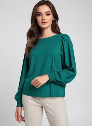 Top col rond manches longues vert KAFFE femme