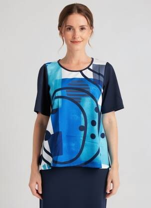 Top tissage crêpe manches courtes bleu G!OZE femme