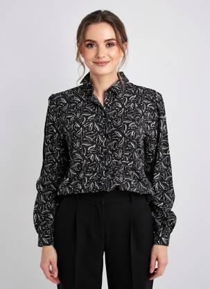 Chemisier imprimé fantaisie manches longues noir YERSE femme