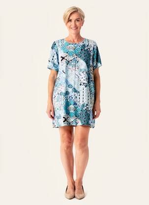 Robe courte imprimé fleurs manches courtes bleu ZHENZI femme