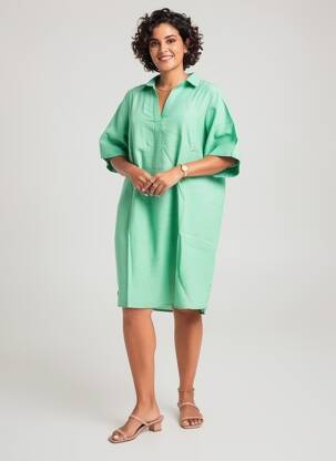 Robe courte manches courtes manches courtes vert ZHENZI femme