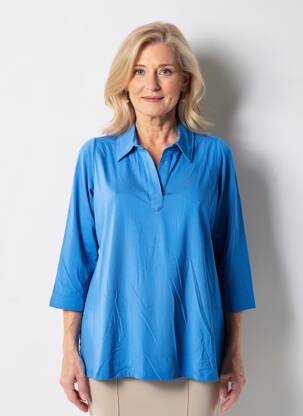 Polo manches 3/4 manches 3/4 bleu ZHENZI femme