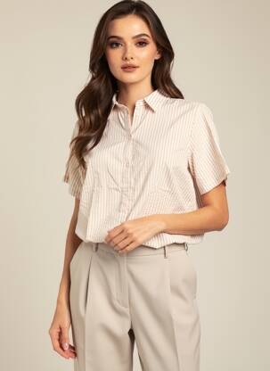 Chemisier tissage crêpe manches courtes beige PIECES femme