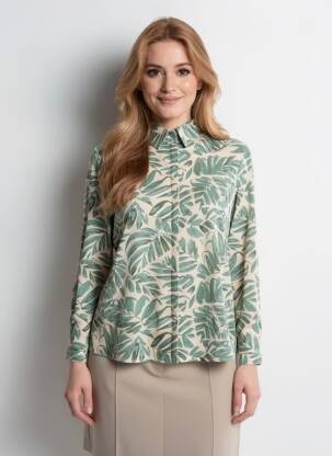 Chemisier tissage crêpe manches longues vert MAELLE femme