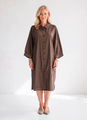 Robe mi-longue manches 3/4 manches 3/4 marron ZHENZI femme