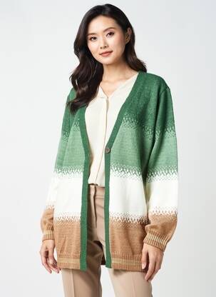 Gilet manches longues fermeture boutonnée sur le devant vert ZHENZI femme