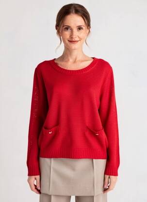 Pull maille ajourée manches longues rouge MORGAN femme