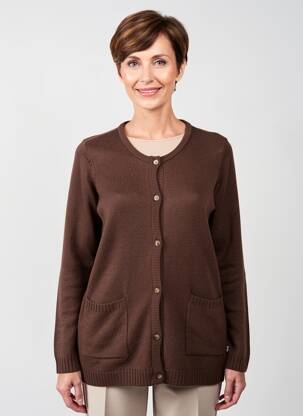 Gilet manches longues col rond marron ZHENZI femme