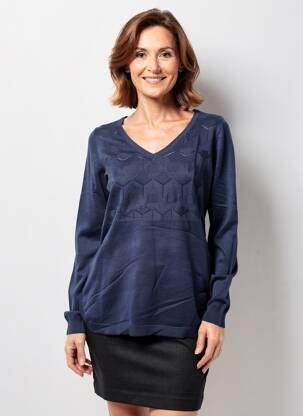 Pull coupe droite manches longues bleu ZHENZI femme