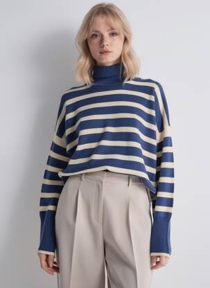 Pull col roulé coupe droite manches longues bleu TIFFOSI femme