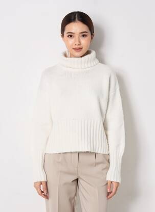 Pull col roulé coupe droite manches longues blanc TIFFOSI femme