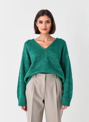 Pull coupe droite manches longues vert KAFFE femme
