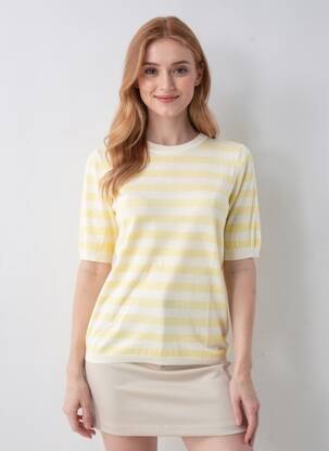 Pull coupe droite manches courtes jaune KAFFE femme