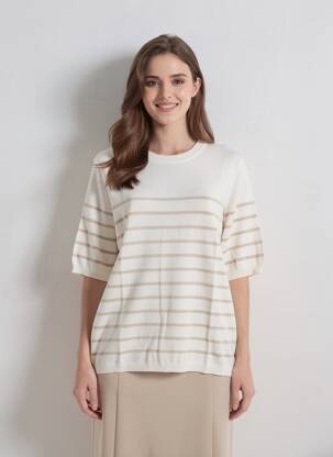 Pull coupe droite manches courtes beige KAFFE femme