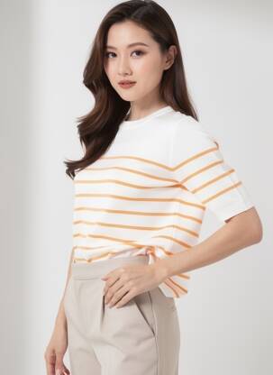 Pull coupe droite manches courtes beige KAFFE femme