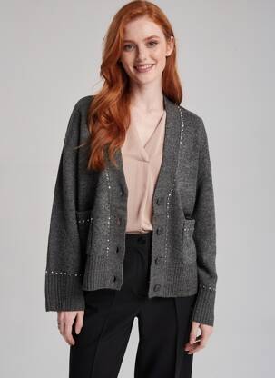 Gilet manches longues fermeture boutonnée sur le devant gris ONLY femme