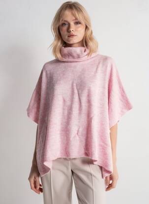 Pull col roulé manches courtes rose LILI SIDONIO femme