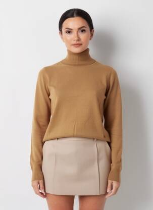 Pull col roulé coupe droite manches longues marron LPB LES PETITES BOMBES  femme