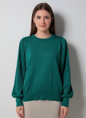 Pull col rond manches longues vert KAFFE femme