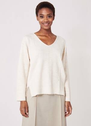 Pull col v manches longues beige C'EST BEAU LA VIE femme