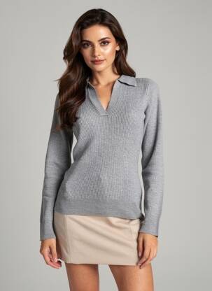 Pull col v manches longues gris TIFFOSI femme