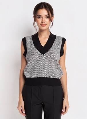 Pull col v sans manche noir LILI SIDONIO femme