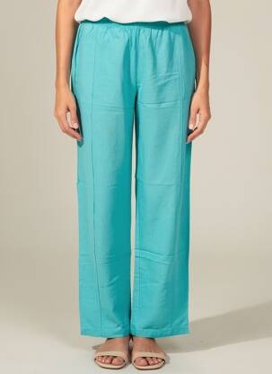 Pantalon large tissage popeline taille normale bleu G!OZE femme