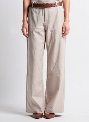 Pantalon large tissage popeline taille haute beige TIFFOSI femme