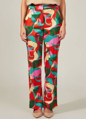 Pantalon droit taille à pinces taille normale rouge MORGAN femme