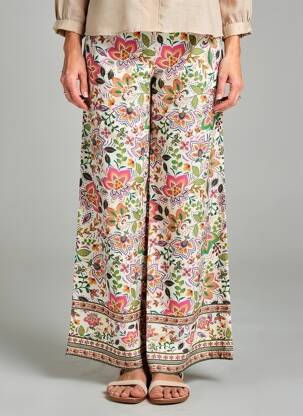 Pantalon large tissage crêpe taille normale vert JULIE GUERLANDE femme