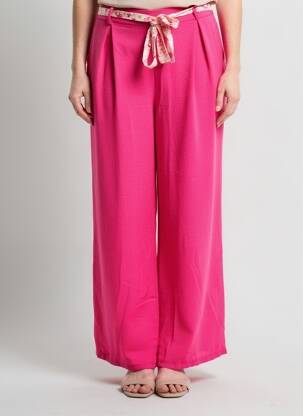 Pantalon large tissage crêpe taille normale rose MILY femme