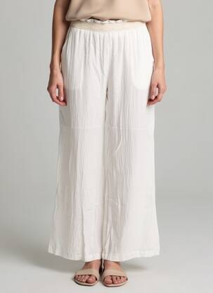 Pantalon large tissage crêpe taille normale blanc KILKY femme