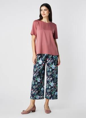 Pantalon 7/8 taille à pinces taille normale bleu LILY & ME femme