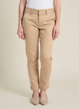 Pantalon slim tissage popeline taille normale beige KAFFE femme