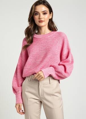Pull tissage chiné manches longues rose KAFFE femme