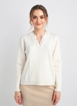 Pull col v manches longues beige EMMA ELLA femme