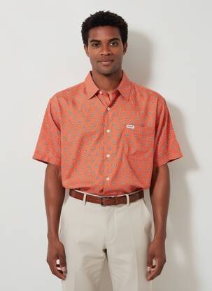 Chemise manches courtes col tailleur orange WRANGER homme