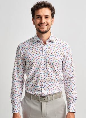 Chemise manches longues imprimé fantaisie blanc EMYLE homme
