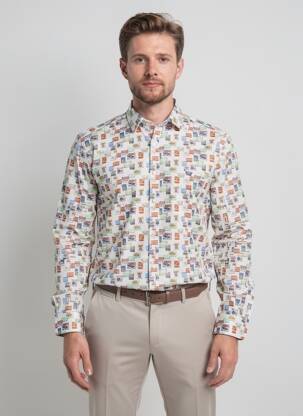 Chemise manches longues imprimé fantaisie beige CARLOS CORDOBA homme