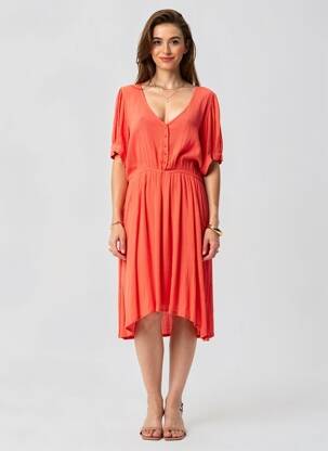 Robe mi-longue coupe fluide manches courtes orange KAFFE femme