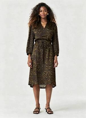 Robe mi-longue coupe fluide manches longues vert FREEMAN T.PORTER femme