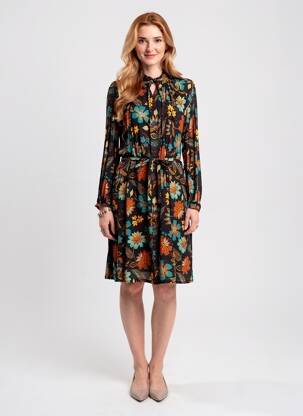 Robe mi-longue imprimé fleurs manches longues noir LE PETIT BAIGNEUR femme