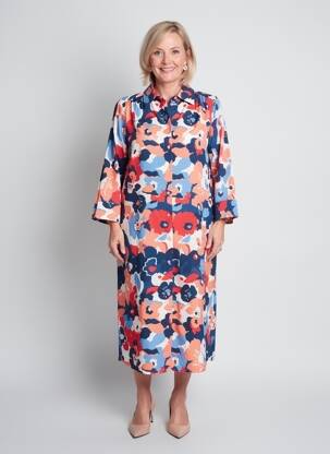 Robe mi-longue imprimé fleurs manches 3/4 bleu OLSEN femme