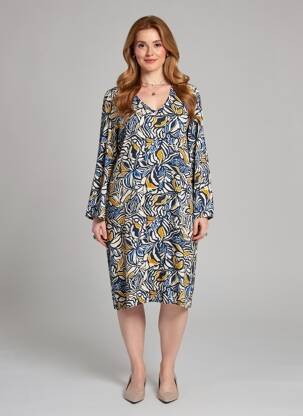 Robe mi-longue imprimé fleurs manches longues bleu LE PETIT BAIGNEUR femme